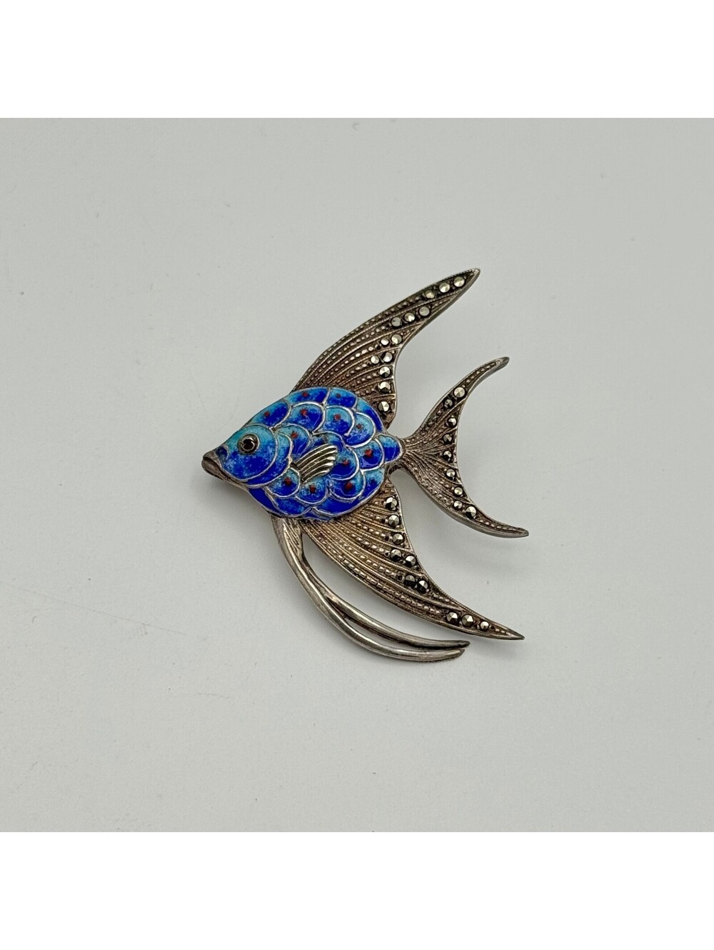 800 Silver, Enamel Fish Brooch